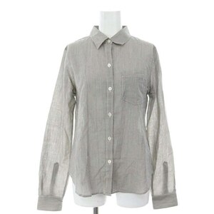  theory theorylinen. stripe shirt long sleeve S gray ivory /ES #OS lady's 