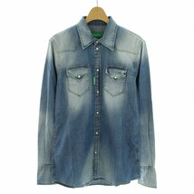 未使用品 DSQUARED2 タグ付き デニムシャツ ダンガリー ウエスタンシャツ ダメージ加工 長袖 S78MD0030 S30341 44 S_画像1