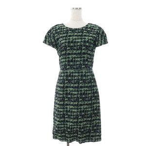  Anteprima ANTEPRIMA total pattern V neck short sleeves One-piece Mini 38 green black green black /MI #OS lady's 