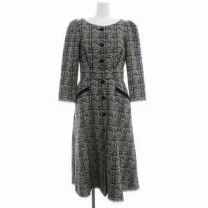 ハーリップトゥ Her lip to Classic Tweed Midi Dress ドレス ツィードワンピース フロントボタン ロング 長袖 M 黒 白 ブラック ホワイト