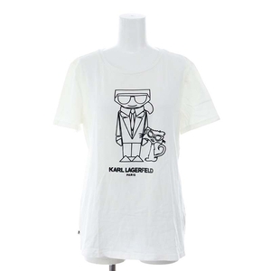 カールラガーフェルド KARL LAGERFELD プリントTシャツ カットソー 半袖 S 白 黒 ホワイト ブラック /MI ■OS ■SH レディース