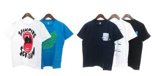 グラニフ graniph Tシャツ カットソー 半袖 丸首 クルーネック プリント 5点セット 黒 白 紺 水色 S ■SM1 メンズ