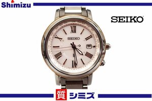 1円【SEIKO】良品 稼働品 セイコー ルキア 電波ソーラー チタン 1B25-0AV0 レディース腕時計 デイト ピンク文字盤 ◆質屋出品