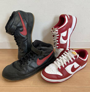 ジャンク スニーカー 2足まとめ Nike Dunk Low Gym Red 28.5cm + AIR FORCE 1 MID BLACK/RED 30cm メンズ