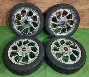 【BOLZANO メッキホイール】165/55R14 DUNLOP EC202【2本/2020年 2本/2021年】14X5J ET45 4H/100-114.3 4本セット！