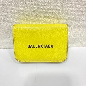 中古品 BALENCIAGA バレンシアガ レザー 三つ折り 財布 サイフ コンパクトウォレット 小銭入れ 札入れ 黄色 イエロー ミニウォレット 