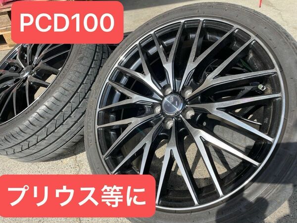 プリウス/86/BRZ/レクサスCT/カローラS/インプレッサ 18インチブラック切削光輝ホイール4本 PCD100の車種に！