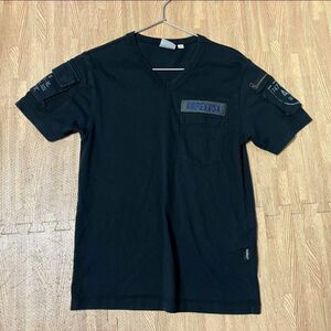 AVIREX　アヴィレックス ファティーグTシャツ　BLACK/CAMO　Ｓサイズ 半袖 ロゴ刺繍