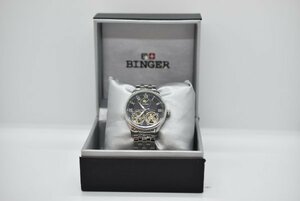 【未使用】BINGER B-8606M-1 ムーンフェイズ ツインテンプ メンズ腕時計 自動巻き スケルトン ブラック