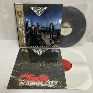 LP　レコード　LION　TROUBLE IN ANGEL CITY　デンジャラスアトラクション～宿命の砦/帯付き/1989年/2枚セット/ジャンク