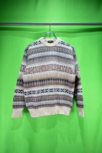 vintage euro white design print knit sweater ヨーロッパ古着 ビンテージ デザインニット プリントセーター 柄セーター 70s 80s