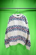 vintage white design heavy wool print sweater 古着 ビンテージ ホワイトデザインウールセーター 柄セーター ウールニット 90s 80s_画像1