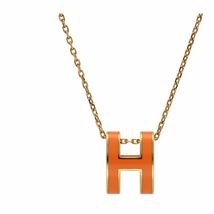 【中古】 HERMES エルメス ポップ アッシュ ネックレス ゴールド オレンジ H ペンダント 23046121DS_画像1