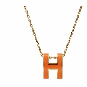 【中古】 HERMES エルメス ポップ アッシュ ネックレス ゴールド オレンジ H ペンダント 23046121DS