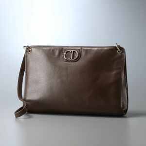 TG0551▽フランス製*クリスチャンディオール Dior*vintage*レザー*CDロゴ*ショルダーバッグ*肩掛け鞄*ブラウン