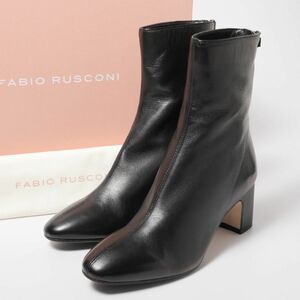 TG8964▽《定価4.2万円》 FABIO RUSCONI ファビオルスコーニ レザー チャンキーヒール ショートブーツ 35.5 CALLAS1047 ブラック