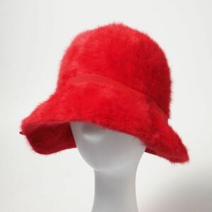 TG9425▽英国製 KANGOL カンゴール リボン付き アンゴラハット クローシュ 帽子 レッド系 レディース