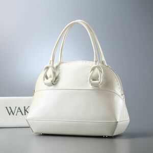 MF9765▽イタリア製*WAKO/ワコー/銀座和光*パールレザー*ハンドバッグ/手提げ鞄*ホワイト系