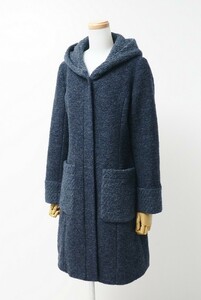 TG9951■ローラアシュレイ/Laura Ashley*ウール混*フーディーコート*ロングコート*ジップアップ*ネイビー系*サイズ7