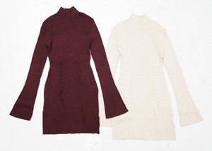 TG2810=未使用*定価総額3万*2点セット*アメリ/AMERI*UND 2WAY YARN LACE UP KNIT TOP*レースアップ*ベルスリーブ*F*ボルドー/アイボリー