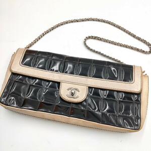 CHANEL シャネル チェーンショルダーバッグ チョコバー エナメル&レザー シルバー ココマーク パテント ターンロック マトラッセ