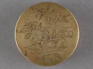 【美】古美術品 時代 唐物 銅製 花図 蓋合 蓋物 中国美術 うぶだし品 e509