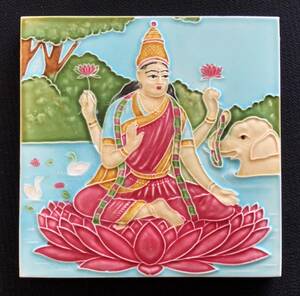 日本製　インドの神様タイル　マジョリカタイル　インドからの特注品　美品　-104