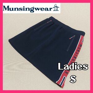 【Munsingwear】美品マンシングウェア ニットスカート レディースＳ ゴルフウェア サイドライン ネイビー