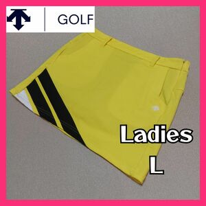 【DESCENTE GOLF】ナイロン裏起毛インナースパッツ付スカート ゴルフ レディースＬ イエロー