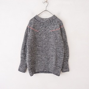 //【定価3.7万】ホームスパン homspun *手編みボーダープルオーバー*Fセーターブラックホワイトウール(33-2401-239)【82A42】