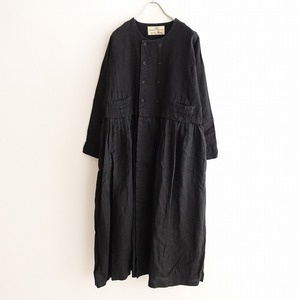 //ネストローブ nest Robe *リネンダブルブレスト切り替えワンピース*Fドレス麻ブラック黒ドッキング(1-2401-285)【03A42】