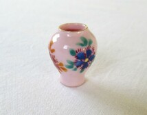 ミニチュア　陶器　花瓶、壺　昭和レトロ　小さい　ピンク　花　JAPAN_画像1