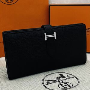 HERMES エルメス 長財布 ベアンスフレ ノワール ブラック 黒 シェーブル レザー シルバー金具 箱付き メンズ レディース ユニセックス