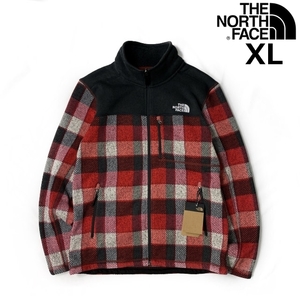 1円～!売切!【正規新品】THE NORTH FACE◆PRINTED LEO SWEATER フリース ジップアップジャケット US限定 日本未発売 厚手(XL)赤 181024-55