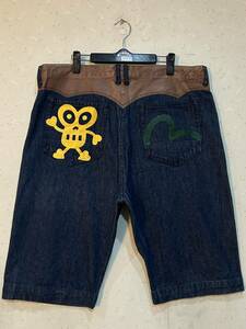 ※EVISU エヴィス エビス カモメペイント セルビッチ ハーフショート デニムパンツ 濃紺 大きいサイズ 40 　　 BJBD.A