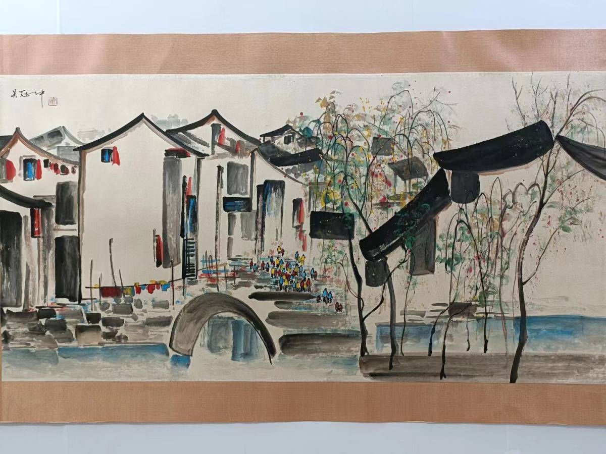 Qing Dynasty Chinese ancient painting collection Rare heavy ancient silk mounting [Wu Guanzhong] Landscape, Banner 4 shaku hand-painted work, national painting, Chinese ancient art, prize, antique, Artwork, Painting, Ink painting