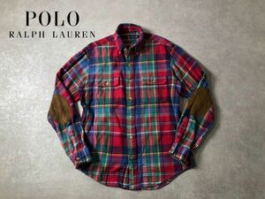 RALPH LAUREN●レザーエルボーパッチ チェック柄ネルシャツ●ラルフローレン