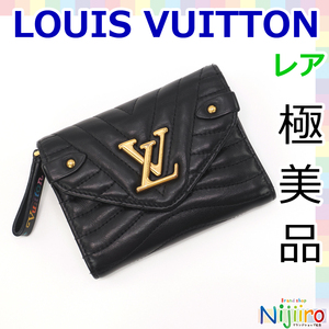 【美品】ルイヴィトン　LOUIS VUITTON ニューウェーブ コンパクトウォレット 財布　長財布　三つ折り　 ブラック　黒