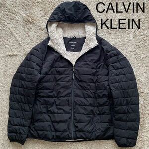 極美品/希少2XLサイズ●CALVIN KLEIN カルバンクライン　中綿 ボアジャケット ブラック 2XL フード パーカー PACKABLE HOODED JACKET 