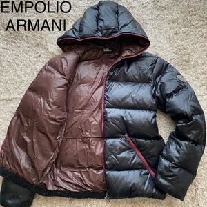 極美品★M-Lサイズ相当●エンポリオアルマーニ ダウンジャケット ダウン EMPOLIO ARMANI EA7 定番モデル 極暖 エンブレム ブラック　肩ロゴ