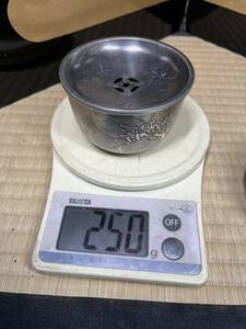 錫　四君子　建水　こぼし　煎茶道具　間無自造　250g