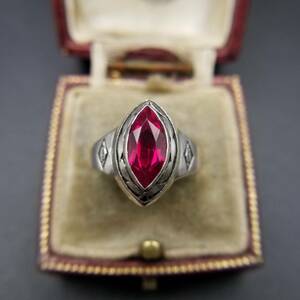 GEMCO ruby glass ma- Kiss cut kla sling 925 silver Vintage ring silver ring pink red stone simple R13-B