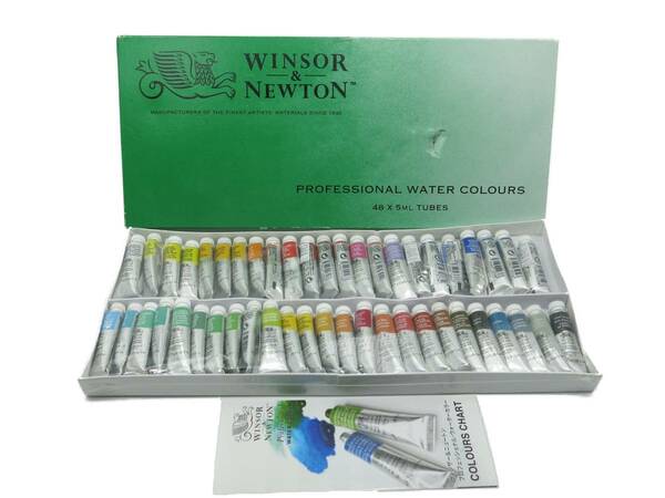 未使用 Winsor & Newton ウィンザー&ニュートン 水彩絵具 プロフェッショナル ウォーターカラー 48色セット 5ml W&N 最高級 英国王室御用達