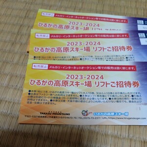 1円スタート　送料無料　ひるがの高原スキー場　リフトご招待券　リフト券　3枚　2023年〜2024年