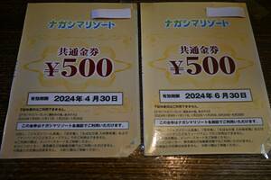 ◆ナガシマリゾ－ト共通金券◆（１枚５００円分）　2枚分