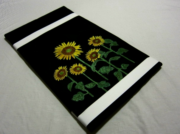 Newly tailored ◆ [Sunflower] Gosen silk black summer ◆ All hand-painted ◆ 9-inch Nagoya obi, band, Nagoya Obi, Ready-made