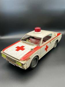 (3940)ブリキ　【アオシン/Aoshin　AMBULANCE　CROWN/クラウン】　玩具　救急車　国産車　経年保管/現状品 【ジャンク】