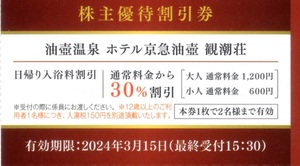 ★油壺温泉　ホテル京急油壺観潮荘　日帰り入浴料割引券×1枚　京急株主優待★2024/3/15まで★即決