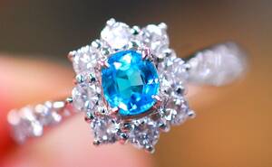 特価　とても綺麗CuO１．８１青色のみのブラジル産パライバトルマリン０．２８９ctダイヤモンド０．５３ctリング