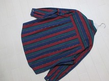 藍紬*つむぎ織り　綿100％　チュニックシャツ/長め丈シャツ/縦縞　Lサイズ_画像4